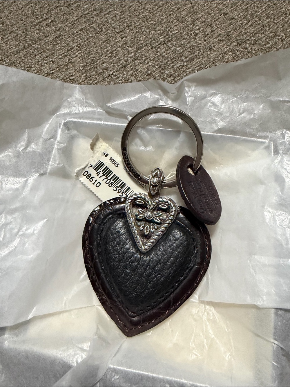 NWT One World by Brighton Heart Leather Keychain Brown